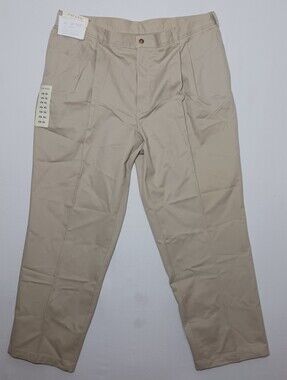 Savane Mens Classic Fit Khaki Pants 42X30 Beige Pleated NWT